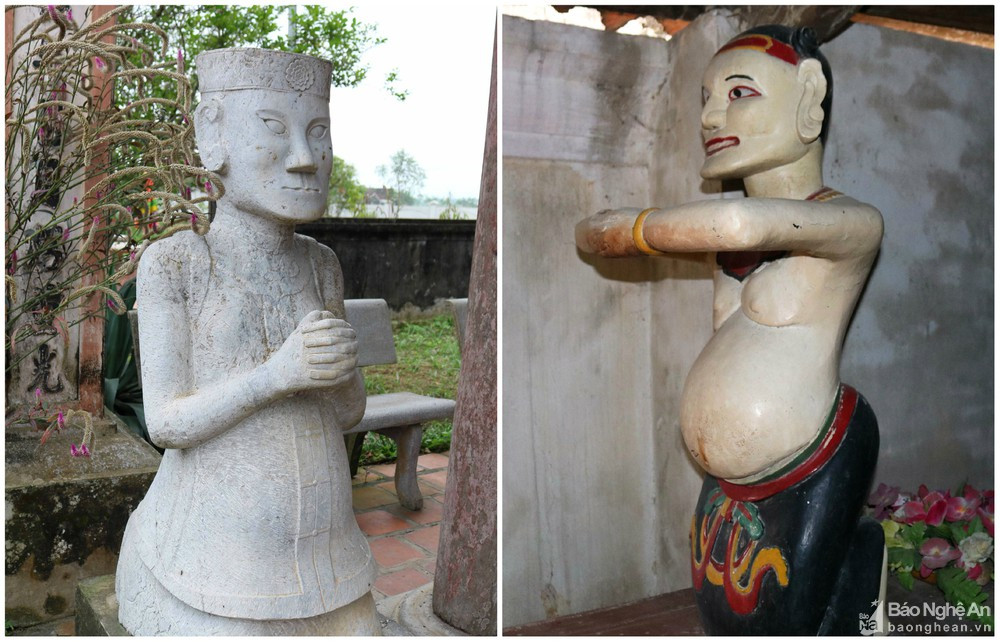 Ngoài kiến trúc độc đáo và nghệ thuật điêu khắc trên gỗ đặc sắc, đền Cả còn lưu giữ được hệ thống hiện vật cổ, quý. Hiện đền còn giữ được 4 đạo sắc, trong đó có 1 sắc phong năm Vĩnh Khánh (niên đại gần 300 năm), 1 sắc phong niên hiệu Cảnh Thịnh thời Tây Sơn, 2 sắc phong thời Nguyễn. Đặc biệt, tại đền còn có những pho tượng được tạc khắc trên chất liệu gỗ, đá với hình thù khác lạ. Ảnh: Huy Thư