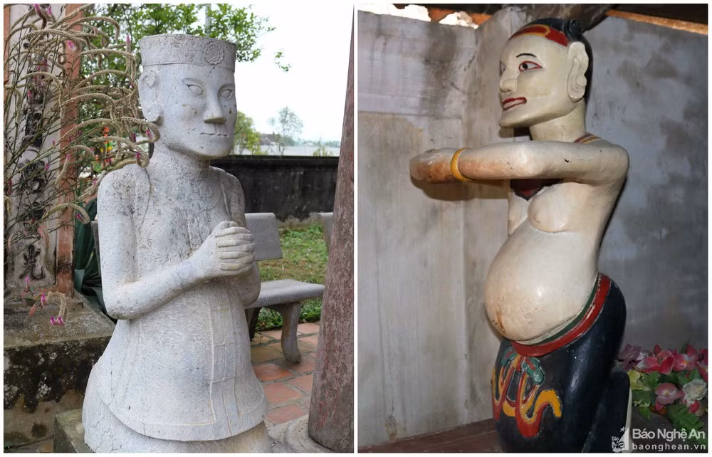 Ngoài kiến trúc độc đáo và nghệ thuật điêu khắc trên gỗ đặc sắc, đền Cả còn lưu giữ được hệ thống hiện vật cổ, quý. Hiện đền còn giữ được 4 đạo sắc, trong đó có 1 sắc phong năm Vĩnh Khánh (niên đại gần 300 năm), 1 sắc phong niên hiệu Cảnh Thịnh thời Tây Sơn, 2 sắc phong thời Nguyễn. Đặc biệt, tại đền còn có những pho tượng được tạc khắc trên chất liệu gỗ, đá với hình thù khác lạ. Ảnh: Huy Thư