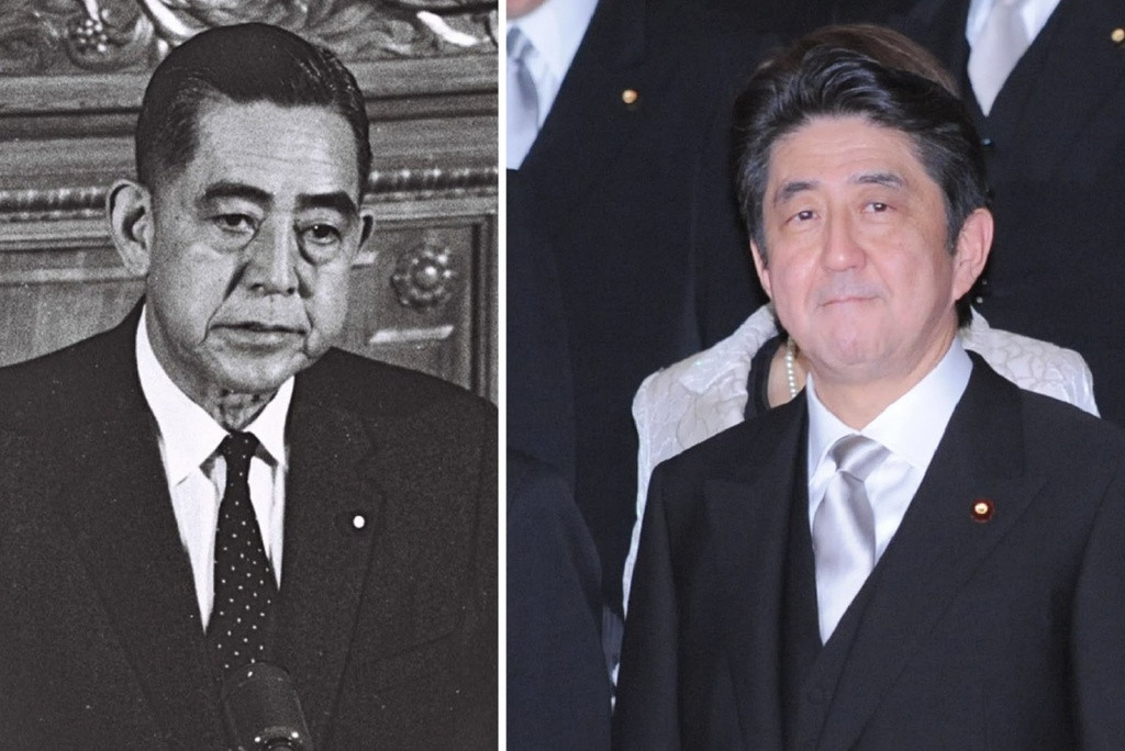 Không lâu sau đó, Thủ tướng Abe xác lập kỷ lục mới. Tính tới ngày 23/8, ông là nhà lãnh đạo của Nhật Bản trong hơn 2.798 ngày liên tục - tương đương với kỷ lục được chú ruột Eisaku Sato của ông (trái) xác lập trước đó. Kể từ ngày 24/8, Thủ tướng Abe là thủ tướng có tổng số ngày tại vị và thời gian nắm quyền liên tục lâu nhất trong lịch sử Nhật Bản. Ảnh: Nikkei.