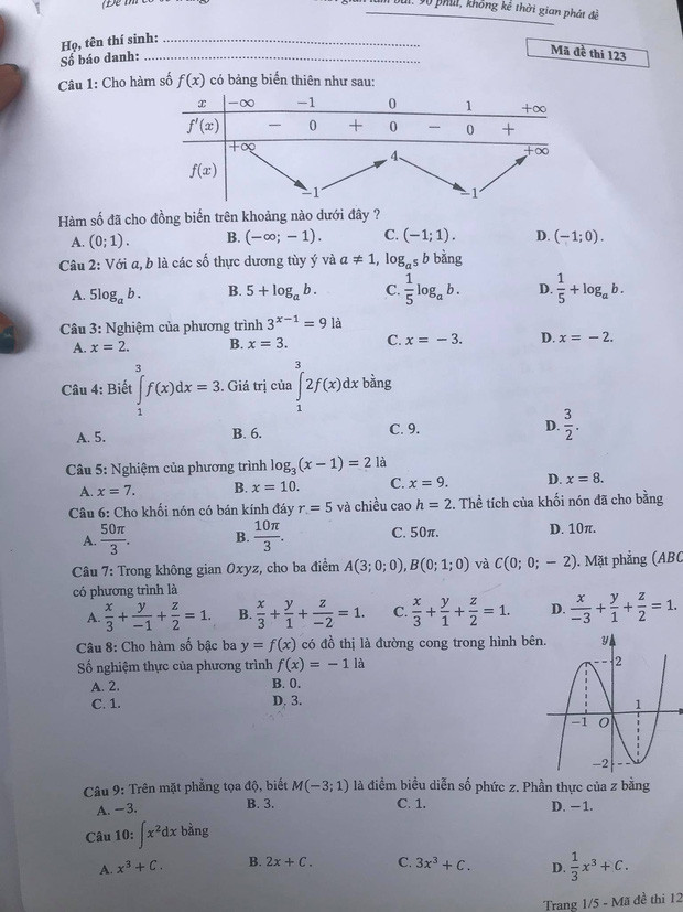 Dap an 24 ma de thi mon Toan ky thi tot nghiep THPT 2020