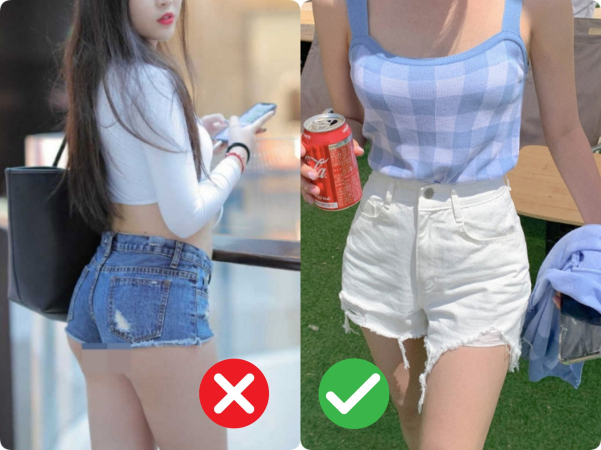 Kiểu quần short nhìn thôi đã thấy hớ hênh, nhạy cảm, chị em cần tránh xa trong hè này nếu không muốn bản thân trở nên kệch cỡm trong mắt người khác. Cũng là quần short jeans rách gấu nhưng khi tiết chế một chút ở độ dài của quần, bạn vẫn có một style năng động trẻ trung gợi cảm chứ không hề cong cớn, phô diễn da thịt.