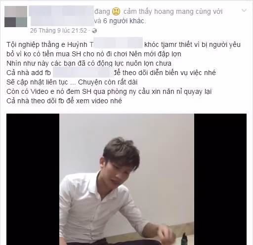 Ghé qua trang cá nhân của P.H, qua quan sát có thể nhận thấy một vài điểm kỳ lạ khiến người ta đặt dấu hỏi nghi vấn. Vào ngày 26/9, thời điểm clip chàng trai đập lợn mua SH được tung lên mạng, một người bạn của P.H đã trực tiếp viết lên trang cá nhân của P.H với nội dung như muốn giới thiệu và loan báo cho tất cả mọi người biết câu chuyện bạn mình bị ruồng bỏ...