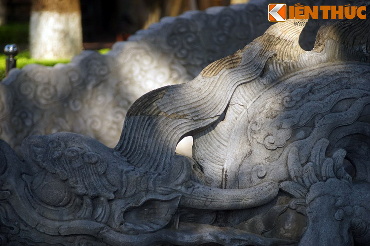 Bờm trên của đầu rồng được vuốt dài, uốn lượn về phía sau như đang bay trong gió.