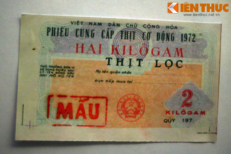 Phiếu cung cấp thịt cơ động 1972, có giá trị 2 kg thịt lọc.