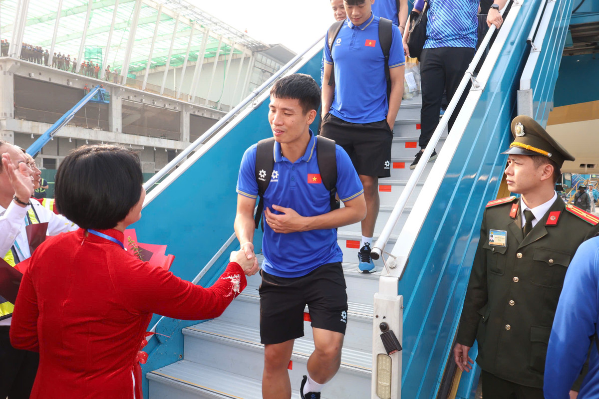 Các thành viên đoàn Việt Nam xuống máy bay.