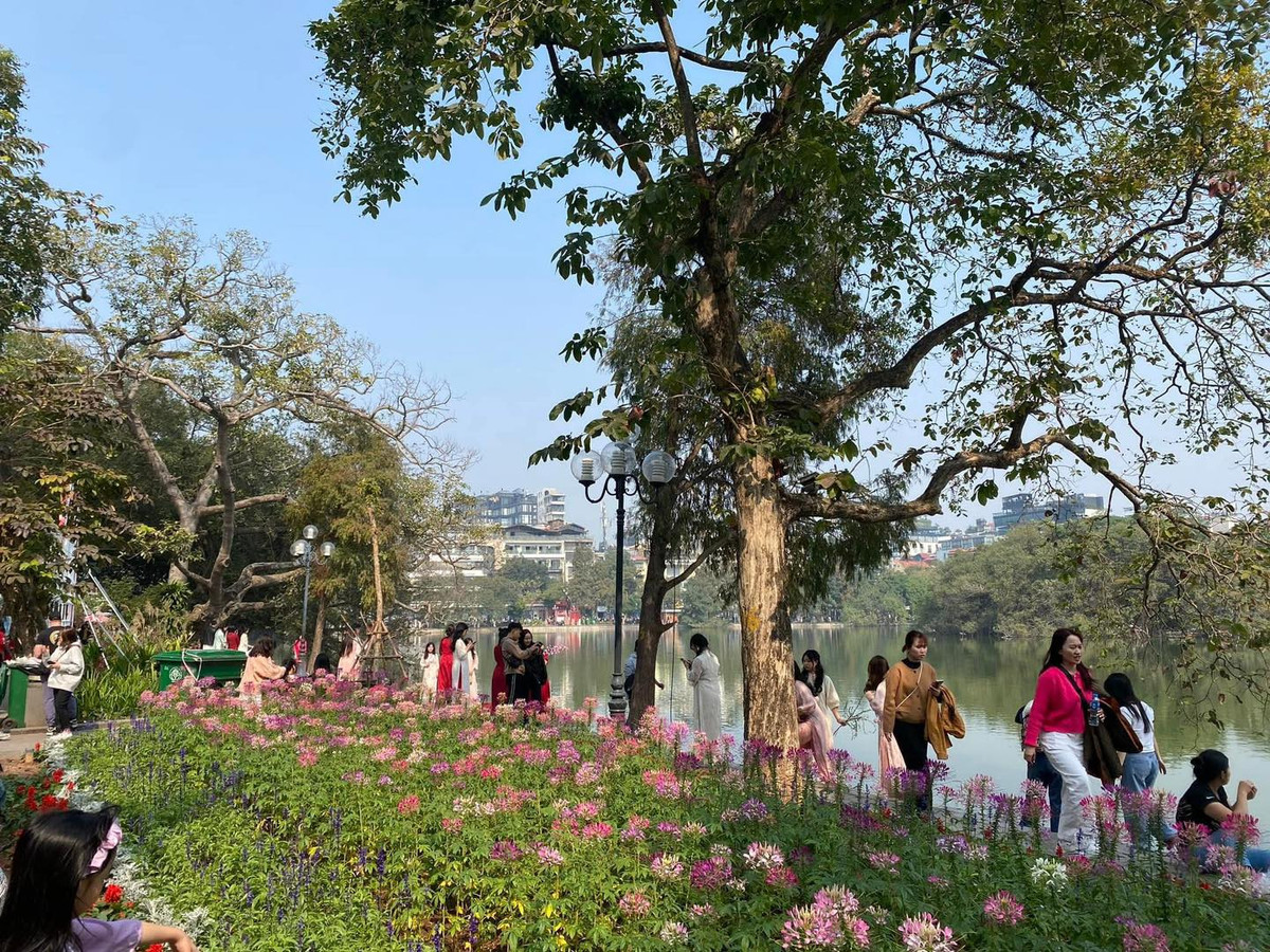 Tết Dương lịch năm nay, Hồ Gươm như được khoác lên một tấm áo mới rực rỡ sắc màu. Hàng trăm cô gái xinh đẹp trong tà áo dài truyền thống đã đổ về đây để ghi lại những khoảnh khắc đáng nhớ.