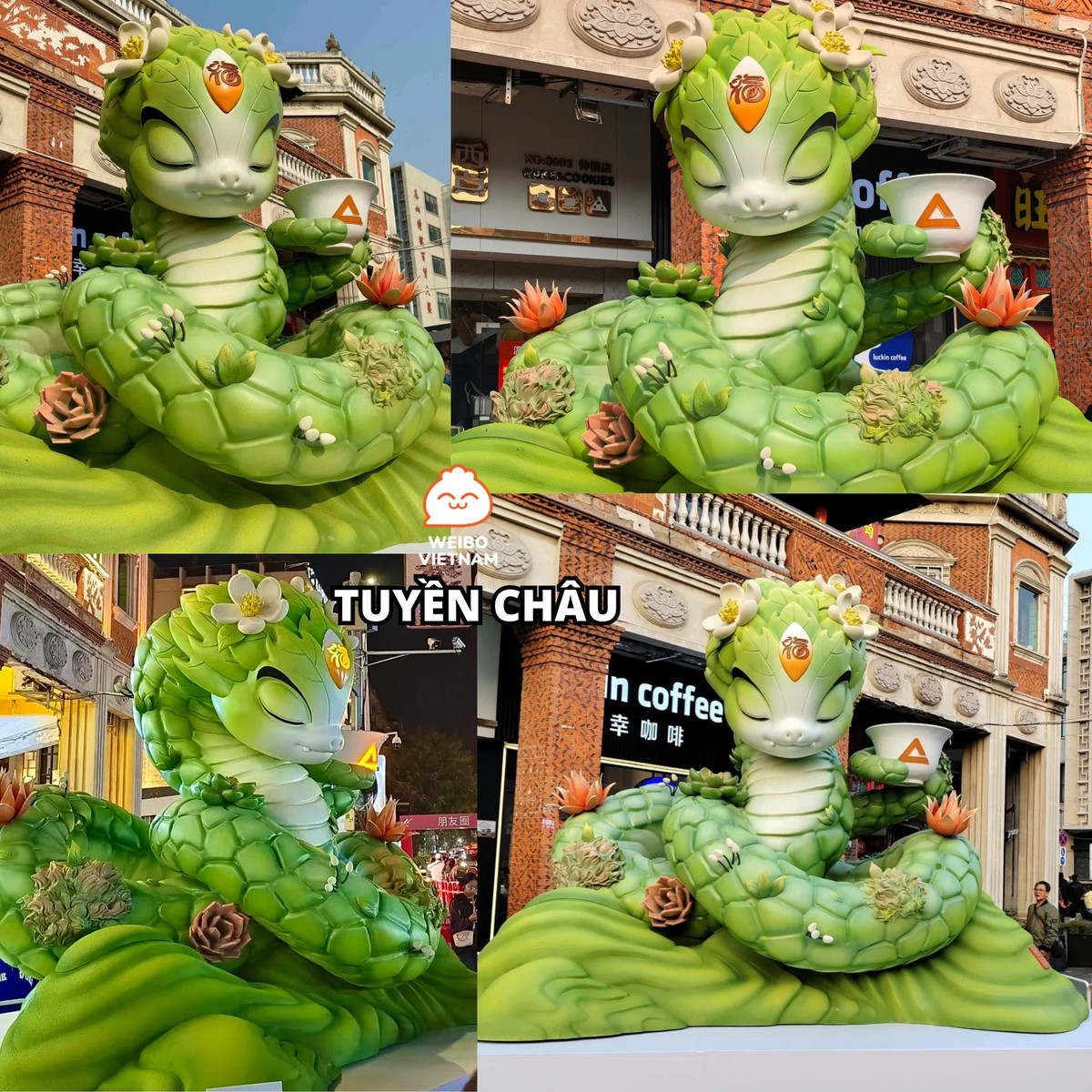 Mô hình "bé na" ở Tuyền Châu lấy sắc xanh lá làm chủ đạo. Hình ảnh chú rắn như đang ngủ say gợi nên vẻ bí ẩn, lạnh lùng của loài vật này.