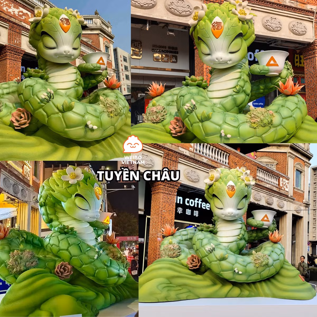 Mô hình "bé na" ở Tuyền Châu lấy sắc xanh lá làm chủ đạo. Hình ảnh chú rắn như đang ngủ say gợi nên vẻ bí ẩn, lạnh lùng của loài vật này.