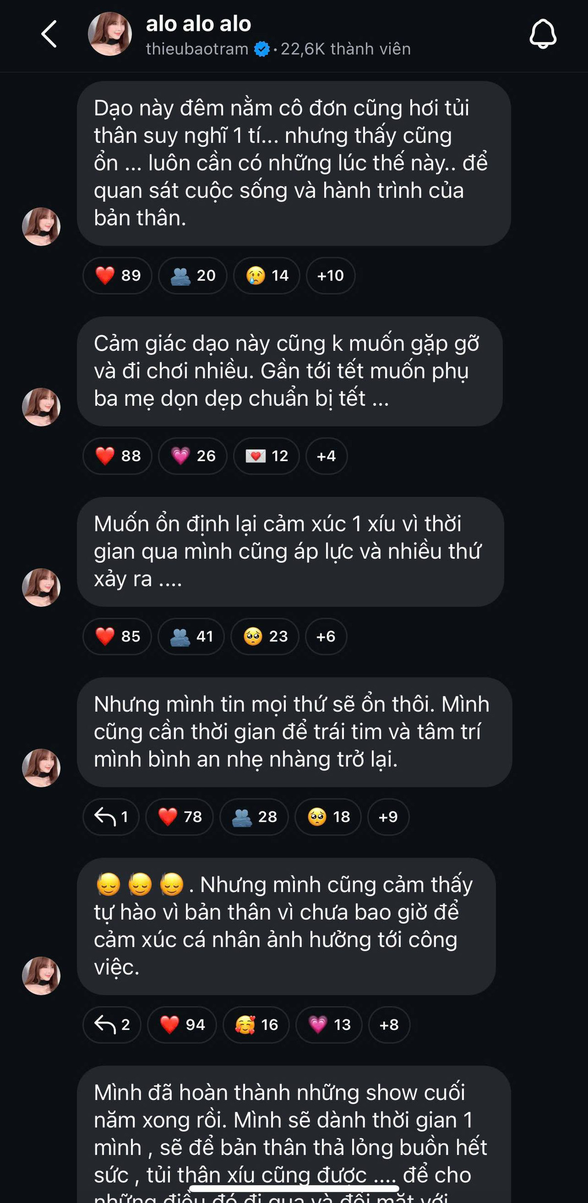 Những dòng tâm sự khiến nhiều người cho rằng cô nàng đang cảm thấy cô đơn, chênh vênh sau khi vừa bước qua mối quan hệ với Matthis.