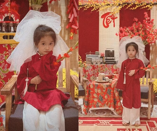 Mùa xuân về, không khí Tết tràn ngập khắp mọi nơi. Và dường như, không khí ấy còn được nhân đôi khi ngắm nhìn những hình ảnh đáng yêu của các nhóc tì nhà sao Việt trong tà áo dài truyền thống.