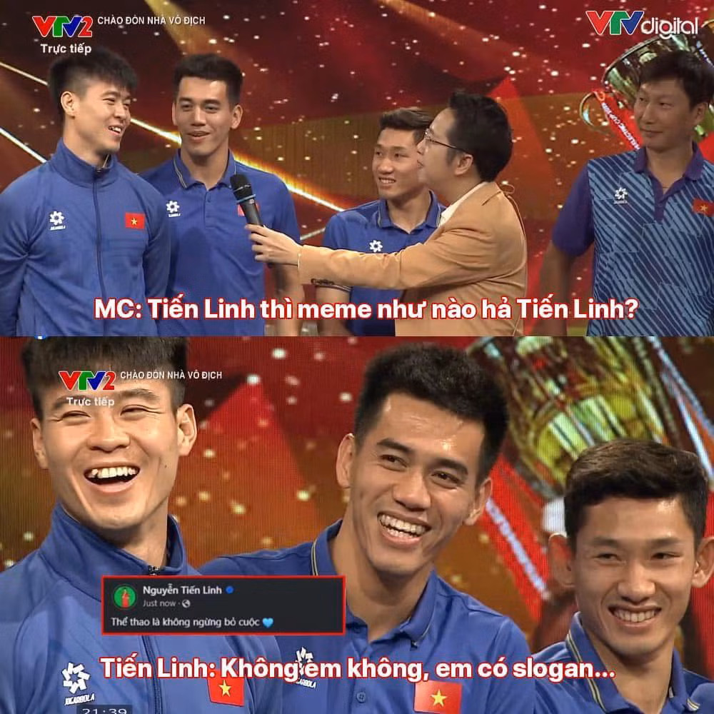 Các cầu thủ vô cùng duyên dáng trong việc tiếp lời MC, khiến người xem không thể nhịn cười.