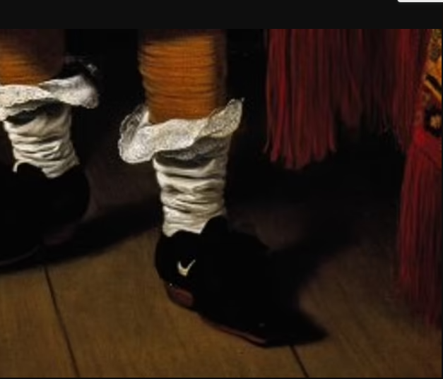 Được vẽ vào thế kỷ 17, họa sĩ Ferdinand mô tả một cậu bé mặc áo khoác và áo choàng màu đen, áo sơ mi trắng có tay áo xếp nếp, đi tất màu nâu vàng và giày đen. Đôi giày mà cậu bé đi được cho có chi tiết giống logo Nike màu trắng ở một bên.