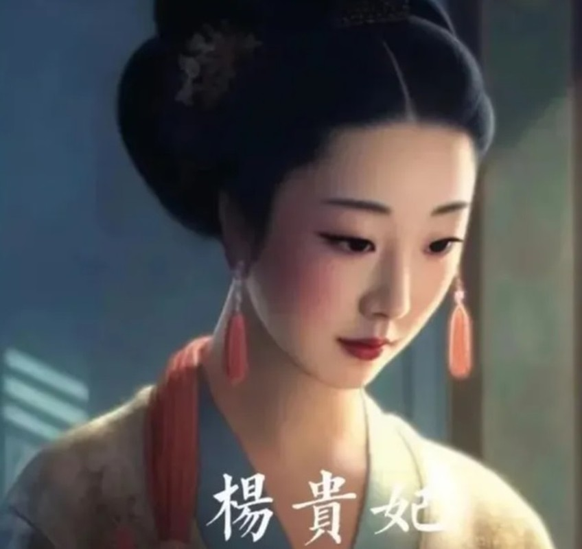 Hình ảnh phục dựng bằng AI cho thấy các đường nét trên gương mặt của Dương Quý Phi thanh tú với mắt ngài, mũi cao, da trắng và môi đỏ.