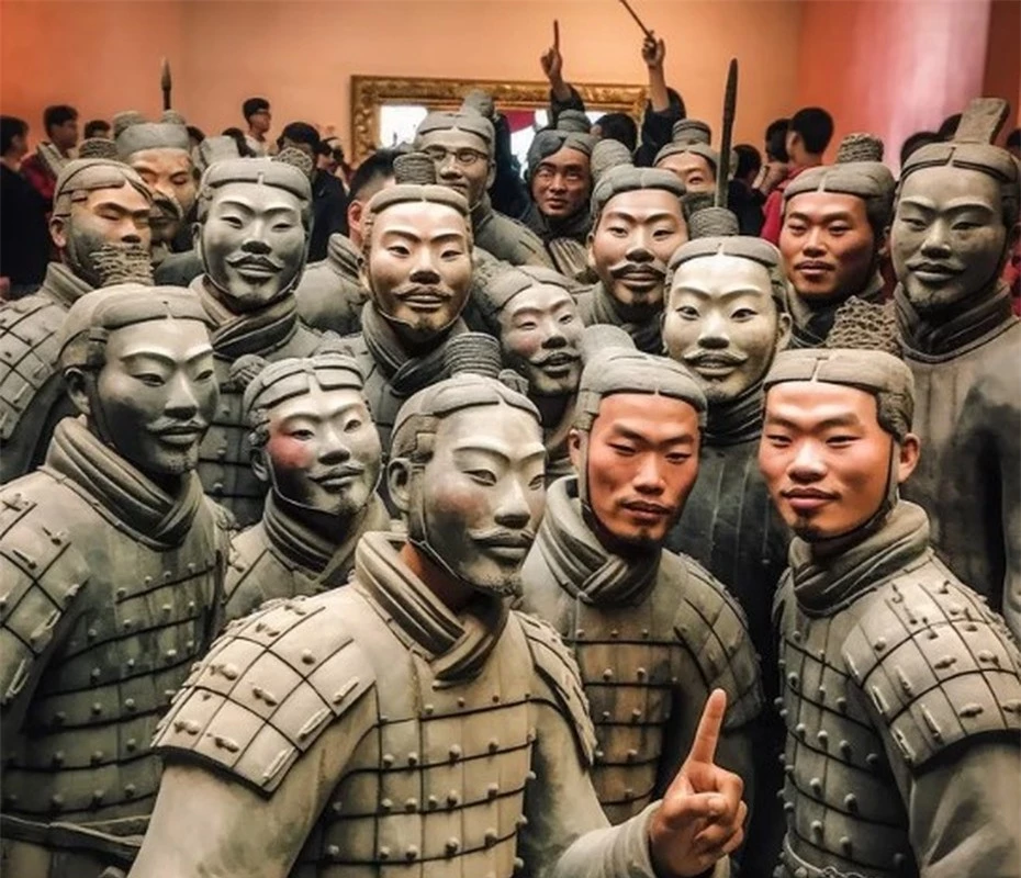 Gương mặt phục dựng những tượng binh sĩ đất nung vô cùng sống động với những đường nét trên gương mặt và biểu cảm chân thực.