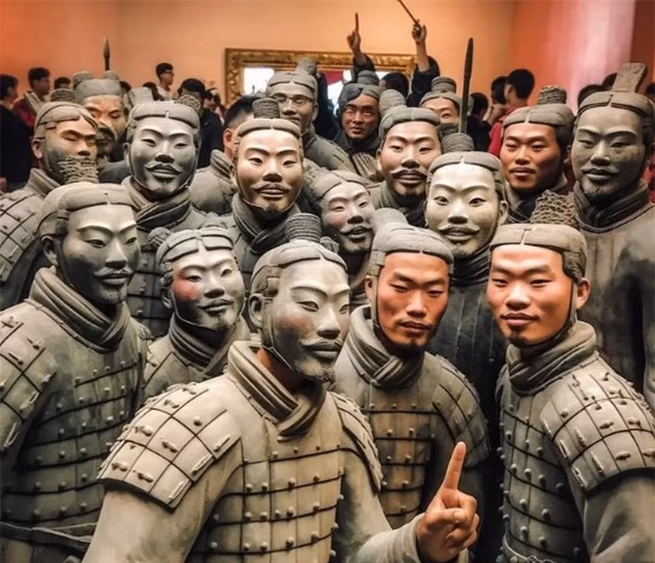 Gương mặt phục dựng những tượng binh sĩ đất nung vô cùng sống động với những đường nét trên gương mặt và biểu cảm chân thực.