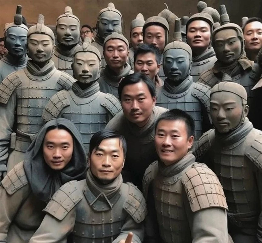 Trong số này, những hình ảnh phục dựng đều là dạng ảnh selfie của các binh sĩ đất nung.