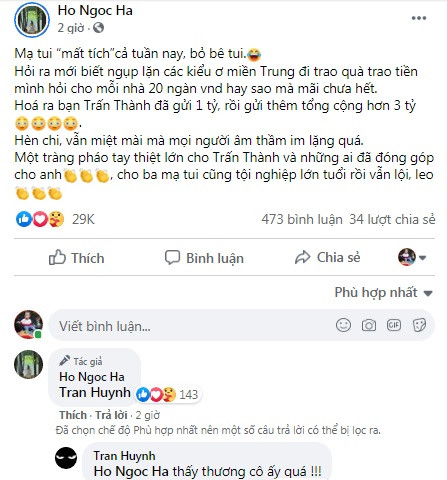 Tran Thanh gui them 3 ty cho me Ho Ngoc Ha cuu tro mien Trung-Hinh-2