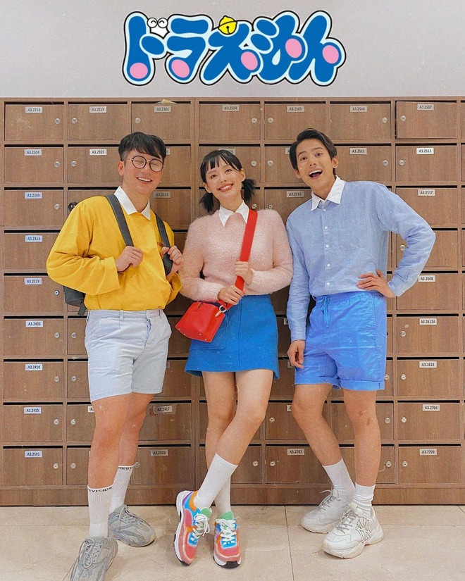 Khánh Linh The Face, Đăng Khoa Idol cùng một người bạn trong tạo hình những nhân vật đáng yêu của Doraemon.