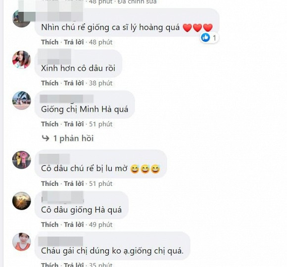 Một số người khen ngợi nhan sắc của vợ Lý Hải. Bên cạnh đó, nhiều người thấy cô dâu có nhiều nét giống Minh Hà.