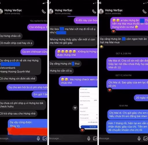 Tuy nhiên, sau khi mua hàng và chuyển khoản đầy đủ tiền, cô gái này ại không nhận được hồi âm gì từ phía Mai Âm Nhạc. Trong khi cả hai vẫn đang nói chuyện rất vui vẻ bình thường, sau đó cả tháng, tin nhắn nào của cô cũng bị lơ đẹp.