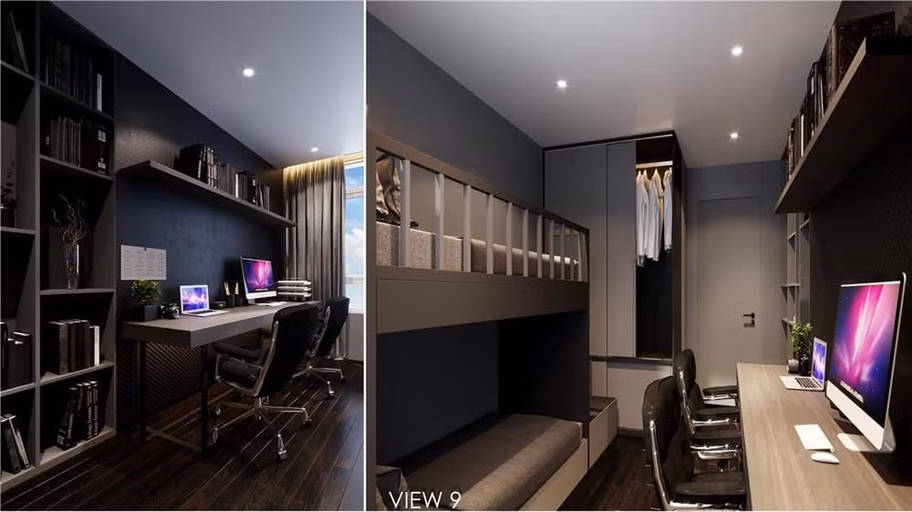 Nhà mới của Ngân 98 có ba tầng, được thiết kế hiện đại với tông trầm.