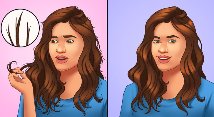 Nhiều tóc chẻ ngọn hơn: Khi tóc ướt thì dễ bị hư tổn hơn và thói quen gội đầu quá thường xuyên có thể khiến tóc bạn bị chẻ ngọn, dễ gãy rụng. Ảnh: BS.