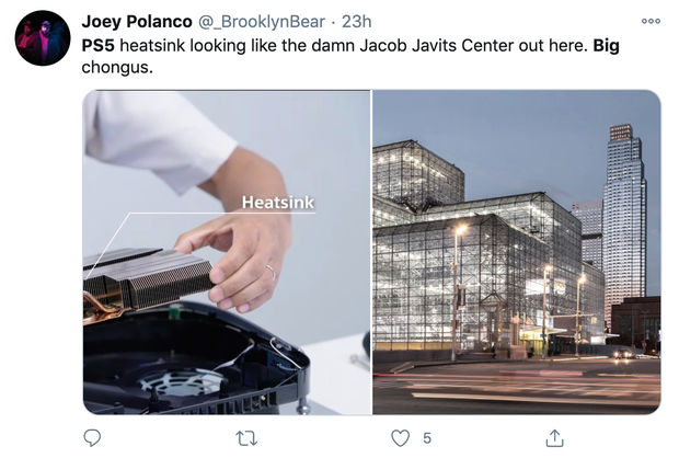 Kích thước và hình ảnh bộ tản nhiệt của PS5 được so sánh với tòa Jacob Javits Center ở New York, Mỹ.