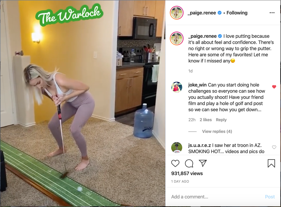 Thời điểm cách ly tại nhà do Covid-19, nữ golf thủ từng gây sốt với đoan clip dạy đánh golf bằng ngực. Spiranac thể hiện các kĩ năng đánh golf điêu luyện với pha dùng ngực thực hiện quả đánh bóng vào lỗ chính xác