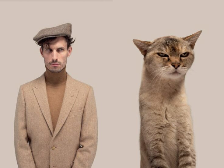 Đôi mắt sắc lạnh của chú mèo này giống hệt chủ nhân bên cạnh. Bức ảnh chứng minh đôi khi động vật như là bản sao của con người.