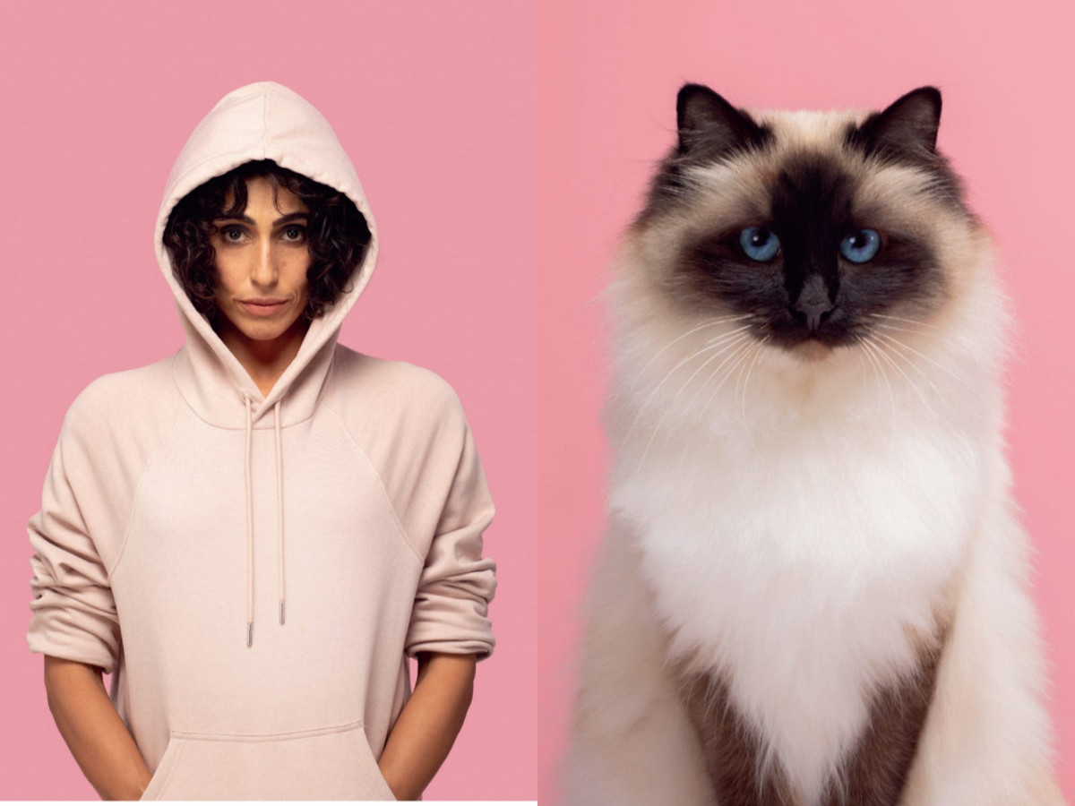 Cô mèo sang chảnh này là phiên bản nhiều lông của cô chủ mặc áo hoodie bên cạnh.