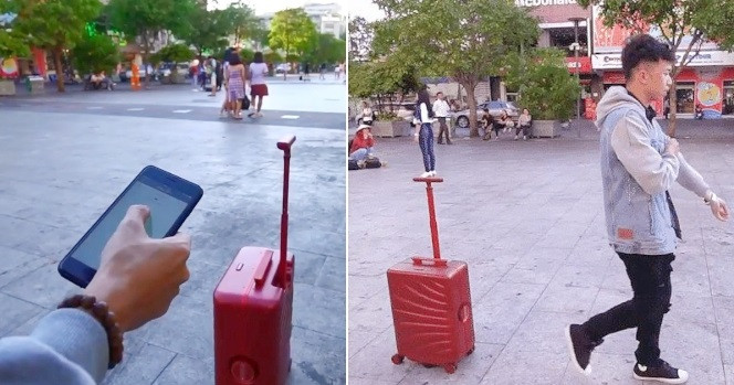 Không chỉ có chức năng chứa đồ như những vali thông thường, chiếc vali tự di chuyển này còn có khả năng đi theo chủ nhân, vượt qua chướng ngại vật, thậm chí "cân" luôn cả những địa hình không bằng phẳng.