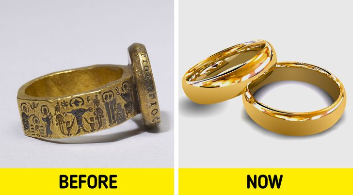 Truyền thống đeo nhẫn cưới đã có từ hàng nghìn năm trước và những chiếc nhẫn trông giống nhau đầu tiên được tìm thấy ở Ai Cập cổ đại. Có thể thấy phiên bản ngày xưa có phần cầu kỳ với những đường nét chạm khắc tỉ mỉ hơn nhiều.