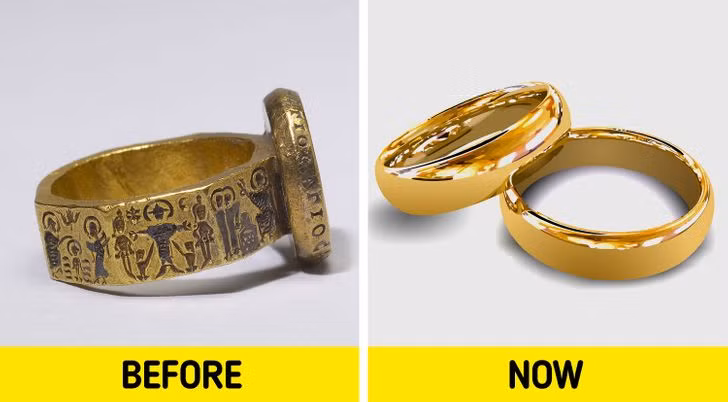 Truyền thống đeo nhẫn cưới đã có từ hàng nghìn năm trước và những chiếc nhẫn trông giống nhau đầu tiên được tìm thấy ở Ai Cập cổ đại. Có thể thấy phiên bản ngày xưa có phần cầu kỳ với những đường nét chạm khắc tỉ mỉ hơn nhiều.