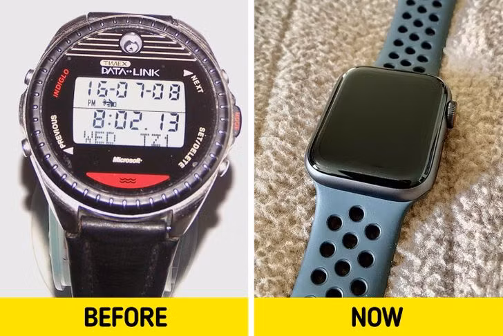 Phiên bản đầu tiên của món đồ công nghệ phổ biến hiện nay - đồng hồ thông minh Timex Datalink - sản phẩm của sự hợp tác giữa Microsoft và Timex.