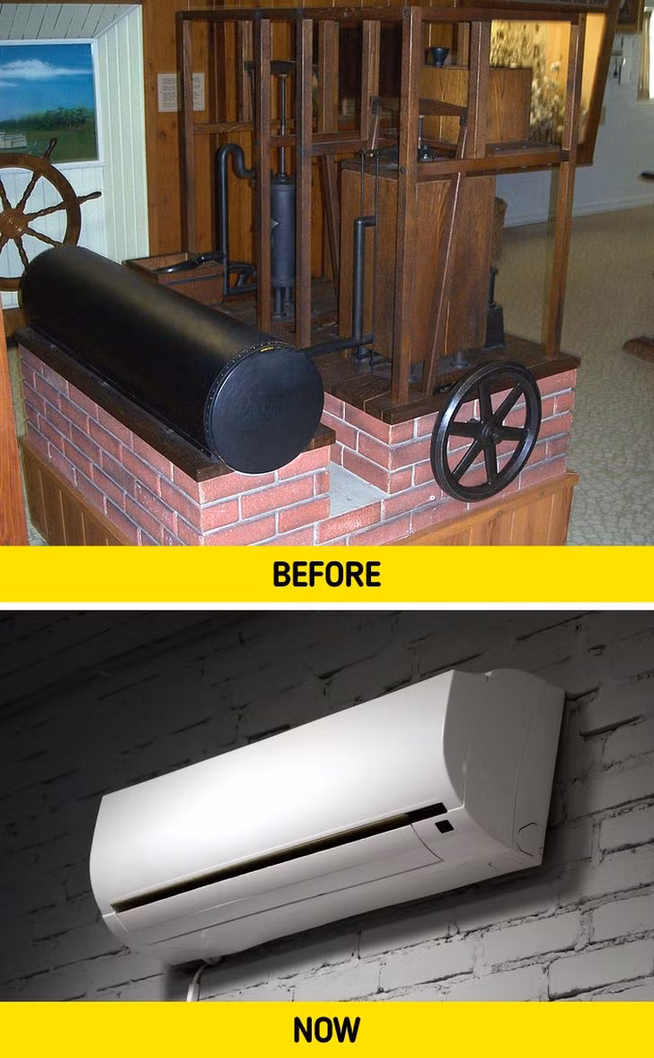 Nhìn cỗ máy siêu to khổng lồ này ít ai nghĩ rằng đây từng là máy điều hòa của con người thưở sơ khai, được phát minh bởi bác sĩ người Mỹ John Gorrie. Các nhà phát minh khác đã ủng hộ và kế thừa ý tưởng của ông và vào năm 1902, máy điều hòa nhiệt độ điện đầu tiên đã xuất hiện.