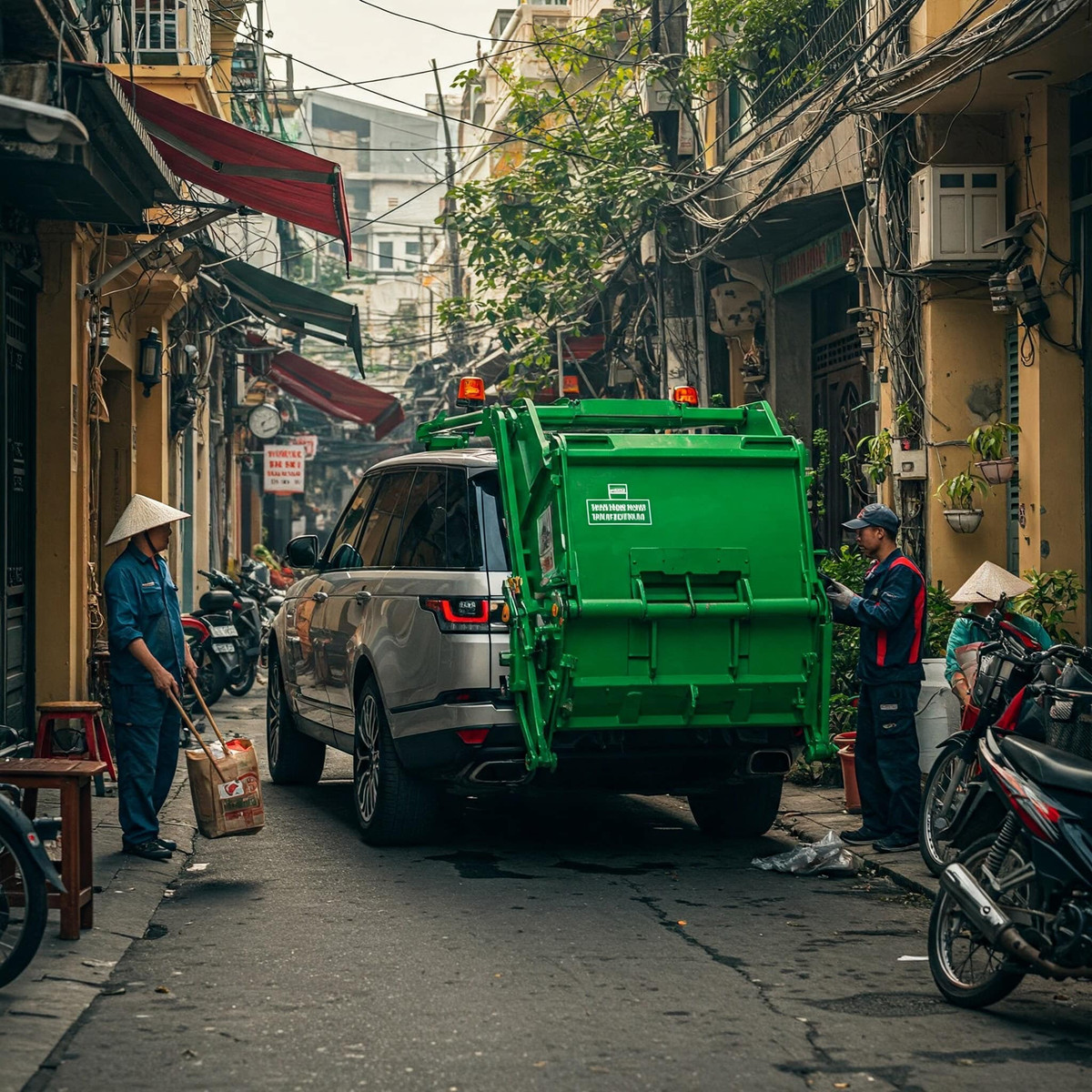 Lanq Rover RangRuver tiền tỷ cũng không thoát khỏi số phận được cải lùi thành xe chở rác. Người dùng khi đăng tải các hình ảnh đã cố ý thay đổi các tên gọi nhằm tránh những rắc rối liên quan đến các hãng xe.