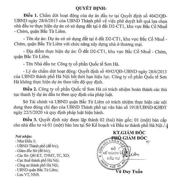 Cham dut du an nha o “om” dat gan chuc nam cua Cty Son Ha