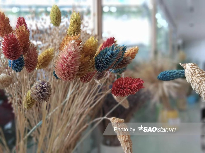 Bức ảnh chụp macro bó hoa cho thấy chủ thể được xoá phông mềm mại nhưng chất lượng màu chỉ ở mức trung bình.