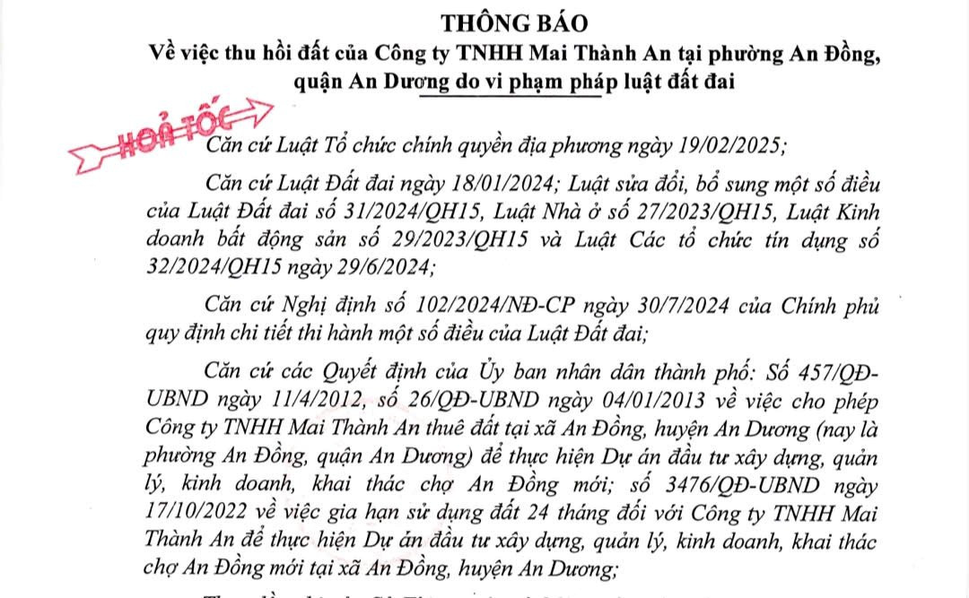 Biet gi Cty Mai Thanh An bi thu hoi hon 10.000m2 du an?