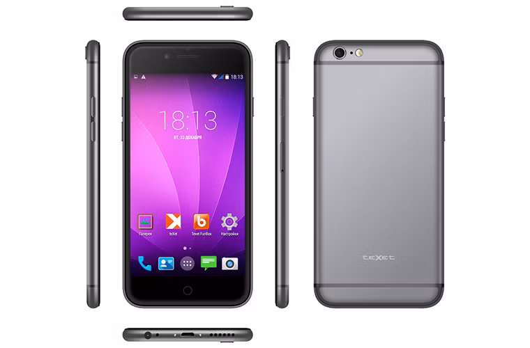  Texet iX-maxi: Là một sản phẩm đến từ đất nước Nga xa xôi, Texet iX-maxi là chiếc điện thoại 'nhái' iPhone 6 trắng trợn nhất. Máy được trang bị bộ vi xử lý MediaTek MT6582 lõi tứ xung nhịp 1,3GHz, màn hình 4,7 inch độ phân giải 540 x 960 pixel, RAM 1GB, bộ nhớ trong 8GB, camera sau 8MP, camera trước 2MP, pin 1.600mAh, giá bán 174USD.