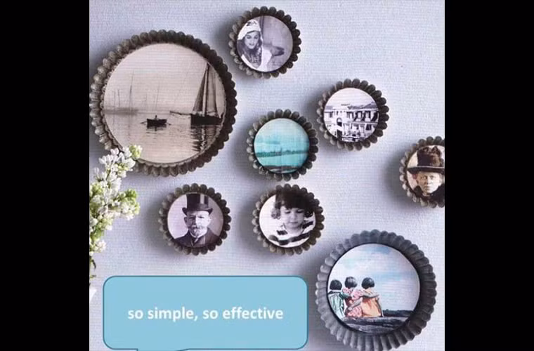 Khung hình treo tường làm từ chảo đúc bánh nhân hoa quả.