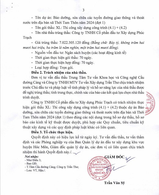 TP HCM: Công ty Phúc Trạch trúng gói thầu bảo dưỡng đường tại Thới Tam Thôn - Hình 3 TP HCM: Cong ty Phuc Trach trung goi thau bao duong duong tai Thoi Tam Thon-Hinh-3