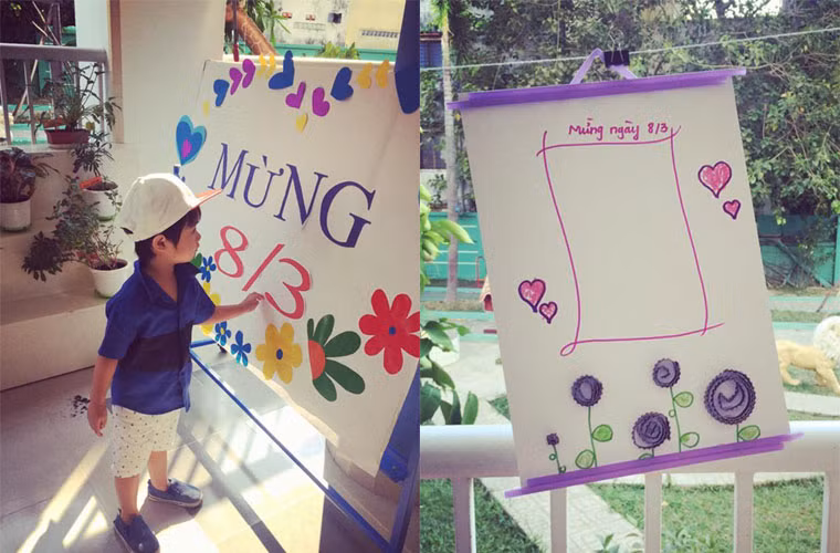 Gia đình Lý Hải - Minh Hà tìm thấy niềm vui, hạnh phúc từ những điều bình dị. Trên facebook, Lý Hải chia sẻ món quà độc của con trai cùng lời nhắn gửi: "Quà 8/3 Rio làm tặng mẹ. Mẹ sẽ rửa hình cả nhà dán vào nhé".