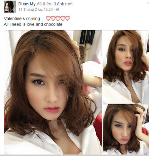 Diễm My và bạn trai Phan Đức bắt đầu hẹn hò từ giữa năm 2013. Gắn bó hơn một năm, tháng 10/2014 nữ diễn viên chia sẻ, bạn trai đã cầu hôn và gia đình bạn trai nhắc khéo việc cưới. Tuy nhiên, tháng 11/2014, bất ngờ có thông tin Diễm My và bạn trai đã chia tay nhau. Nữ diễn viên cũng lên tiếng xác nhận việc chấm dứt. Chính điều đó khiến Diễm My có phần hụt hẫng trước ngày Valentine 2015.