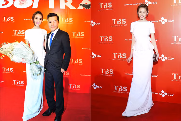 Linh Chi diện cây trắng kín đáo tạo dáng trên thảm đỏ. Trong phim "Hy sinh đời trai", Linh Chi tham gia với một vai nhỏ.