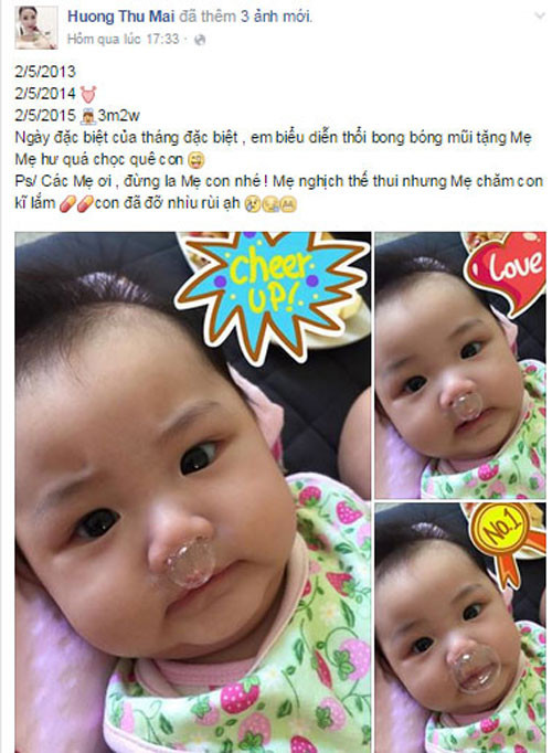 Trên trang cá nhân, nữ diễn viên "Cô dâu đại chiến 2" chia sẻ hình ảnh đáng yêu của nhóc tì khi bé đang bị ốm. Maya cũng cho biết, bé đã khỏe hơn rất nhiều.