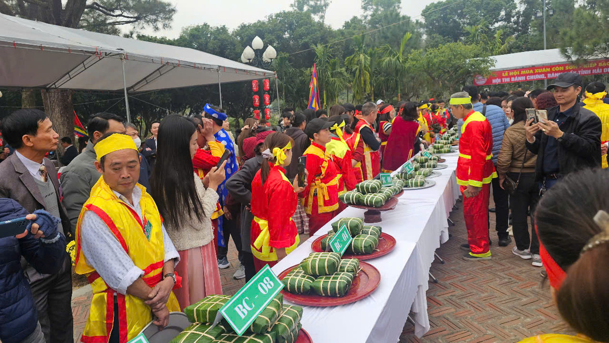 Bánh chưng của các đội sau khi gói xong.