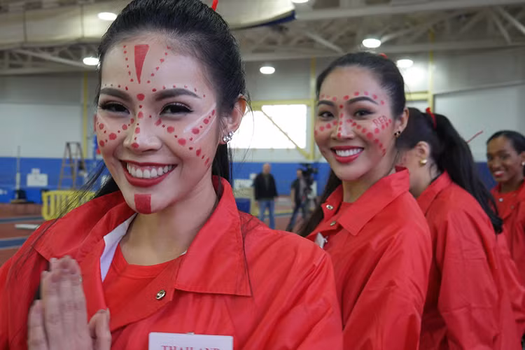 Cách đây ít ngày, đại diện Việt Nam cùng các thí sinh khác đã bước vào phần thi thể thao. (Ảnh: Hoa hậu Thế giới) 