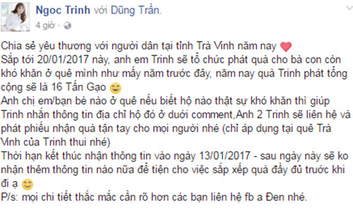 Ngoc Trinh len ke hoach phat 16 tan gao lam tu thien