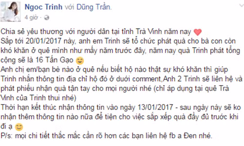 Ngoc Trinh len ke hoach phat 16 tan gao lam tu thien